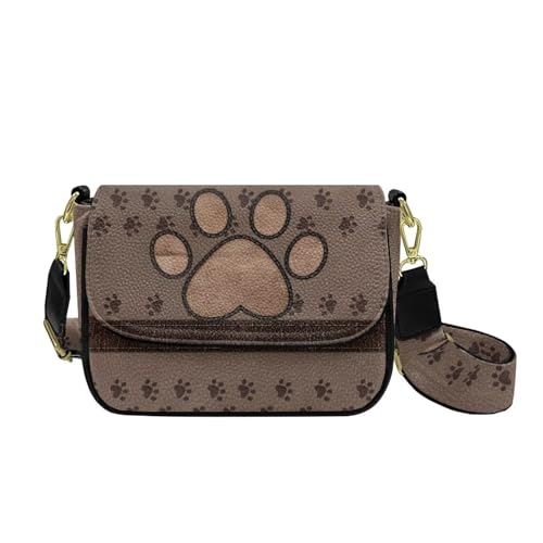 COEQINE Schwarze Leder-Geldbörse für Damen, Dobermann, Corgi, Crossbody-Tasche mit Riemen für den täglichen Gebrauch, Reisen, Pfotenabdruck, Braun von COEQINE