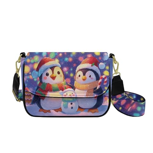 COEQINE Schwarze Leder-Geldbörse für Damen, Dobermann, Corgi, Crossbody-Tasche mit Riemen für den täglichen Gebrauch, Reisen, Pinguine Schneemann von COEQINE