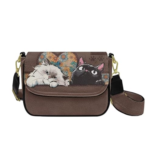COEQINE Schwarze Leder-Geldbörse für Damen, Dobermann, Corgi, Crossbody-Tasche mit Riemen für den täglichen Gebrauch, Reisen, Ragdoll und Blue Cat von COEQINE