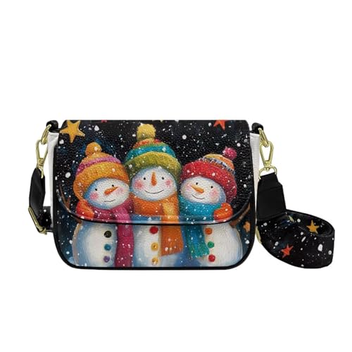 COEQINE Schwarze Leder-Geldbörse für Damen, Dobermann, Corgi, Crossbody-Tasche mit Riemen für den täglichen Gebrauch, Reisen, Schneemänner Stern von COEQINE