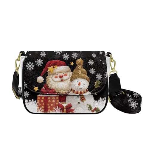 COEQINE Schwarze Leder-Geldbörse für Damen, Dobermann, Corgi, Crossbody-Tasche mit Riemen für den täglichen Gebrauch, Reisen, Weihnachtsmann, Schneemann, Schwarz von COEQINE