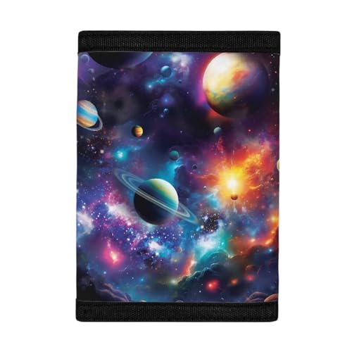 COEQINE Starry Sky Planet Print Wallet for Kids Boys, Fashion Novelty Trifold Wallet With Coin Pocket for Back School Travel Birthday Christmas Party von COEQINE