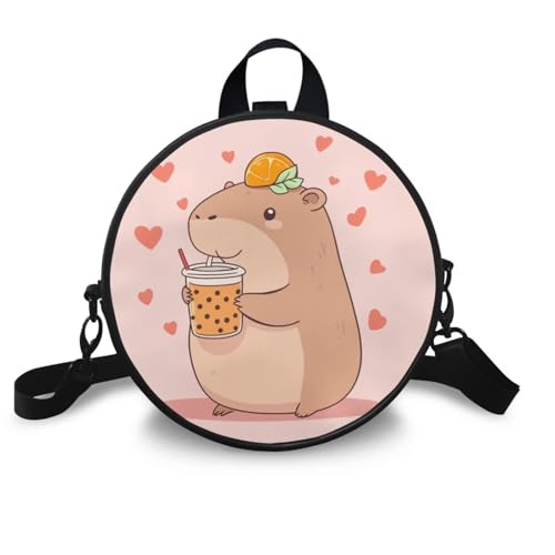 COEQINE Süße Umhängetasche für Damen, Crossbody-Tasche für Damen, Leder, runde Handtasche mit Reißverschluss, Mini-Rucksack für die Schule, Capybara Pink Boho COEQINE Süße Umhängetasche für Damen, Crossbody-Tasche für Damen, Leder, runde Handtasche mit Reißverschluss, Mini-Rucksack für die Schule, Capybara Pink Boho von COEQINE