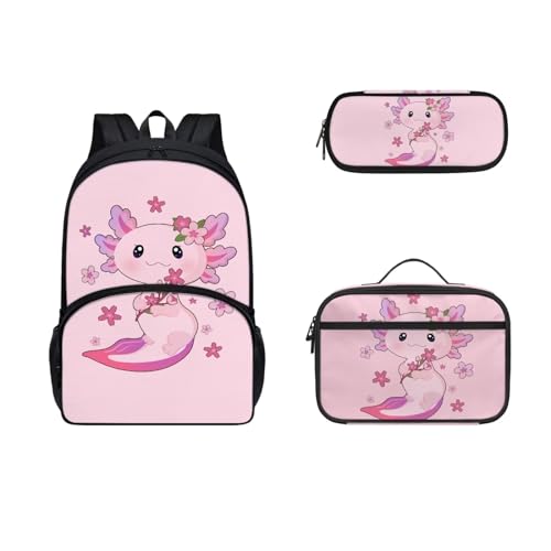 COEQINE Sunflower Cute Dogs Rucksack und Lunchtasche Set für Mädchen 6-8 Jahre Vorschule Kleinkind Mädchen Lunchbox und Federmäppchen Große Kapazität für Grundschule Rucksack 3 Pack, Rosa Kawaii-Tier von COEQINE