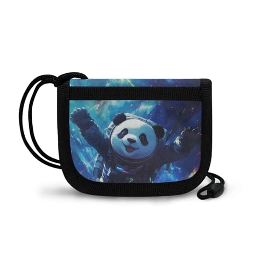 COEQINE Tier-Geldbörse für Teenager, Jungen, kleine Jungen, dreifach gefaltete Geldtasche mit Münzfach, für Kinder, Jungen, Reisebrieftasche mit Umhängeband, Niedlicher Panda-Astronaut von COEQINE