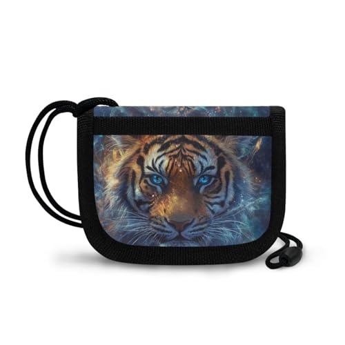 COEQINE Tier-Geldbörse für Teenager, Jungen, kleine Jungen, dreifach gefaltete Geldtasche mit Münzfach, für Kinder, Jungen, Reisebrieftasche mit Umhängeband, Tiger Cool Animal von COEQINE