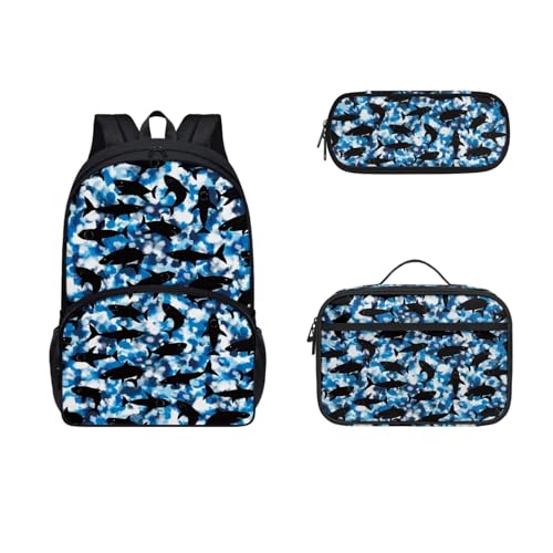 COEQINE Tier-Rucksack und Lunchbox-Set für Jungen und Kleinkinder, 3–6 Jahre, Büchertasche, Lunchbox, Grundschulrucksack mit Federmäppchen, Shark Camo von COEQINE