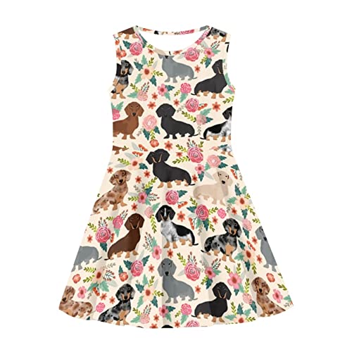 COEQINE Toddle Mädchen Sommer Ärmelloses Kleid Casual Party A-Linie Swing Twirly Rock Apparel Cute Paw Print for 3-16 Years Kids, Süße Hunde, 3-4 Jahre von COEQINE
