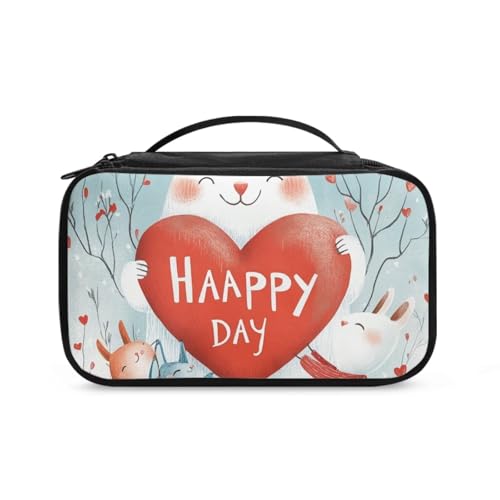 COEQINE Valentine Make-up-Tasche für Damen, Reise-Kosmetiktasche mit Griffen, Happy Day Bunny, Kulturbeutel von COEQINE