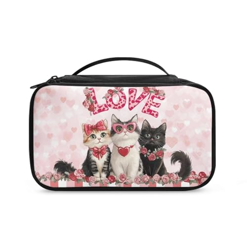 COEQINE Valentine Make-up-Tasche für Damen, Reise-Kosmetiktasche mit Griffen, Rosa schöne Katze, Kulturbeutel von COEQINE