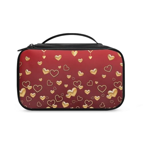 COEQINE Valentine Make-up-Tasche für Damen, Reise-Kosmetiktasche mit Griffen, Rotgoldenes Herz, schön, Kulturbeutel von COEQINE