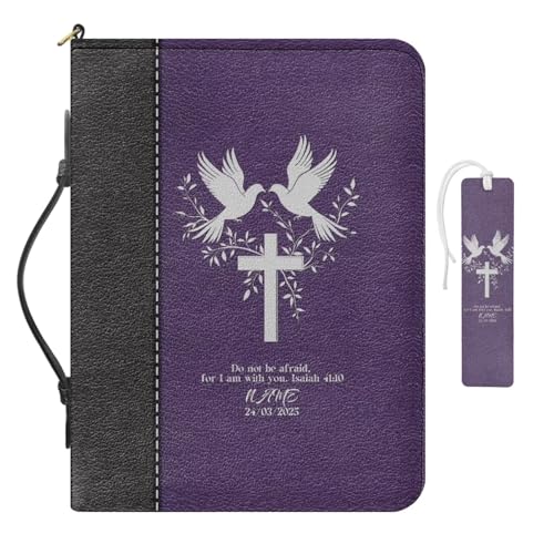 COEQINE Violette Bibelhüllen für Herren mit Griffen, tragbare Bibelbuchkirchentasche für Herren, Tragetasche und wasserdichte Lesezeichen-Tragetasche, Handtasche, "Do Not Be Afraid for I Am with You COEQINE Violette Bibelhüllen für Herren mit Griffen, tragbare Bibelbuchkirchentasche für Herren, Tragetasche und wasserdichte Lesezeichen-Tragetasche, Handtasche, "Do Not Be Afraid for I Am with You von COEQINE