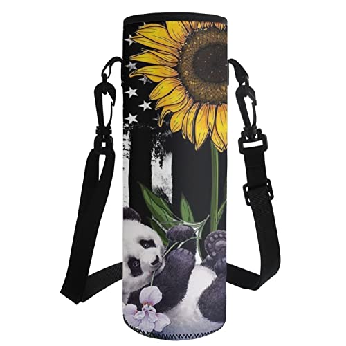 COEQINE Wandern, lustige Wasser-Botter-Halter-Abdeckung mit Riemen, US-Flagge, Panda, Sonnenblume für Frauen, Mädchen, Arbeit, Reisen, Schule von COEQINE