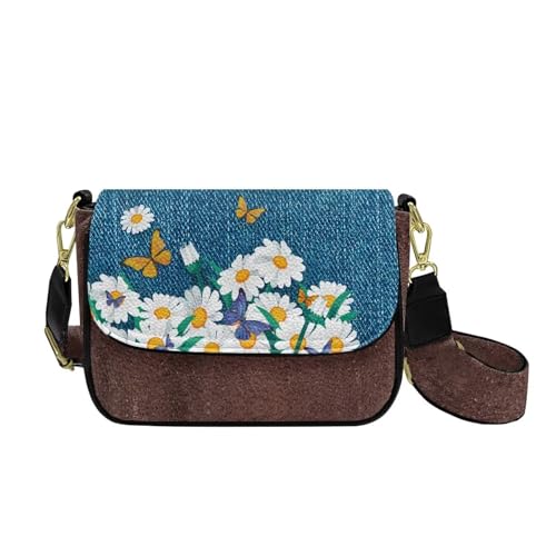 COEQINE Wasserdichte Umhängetasche für Damen, Leder, Schultertaschen für Damen, große Schultertasche mit verstellbarem Riemen, Daisy Blue Butterfly COEQINE Wasserdichte Umhängetasche für Damen, Leder, Schultertaschen für Damen, große Schultertasche mit verstellbarem Riemen, Daisy Blue Butterfly von COEQINE