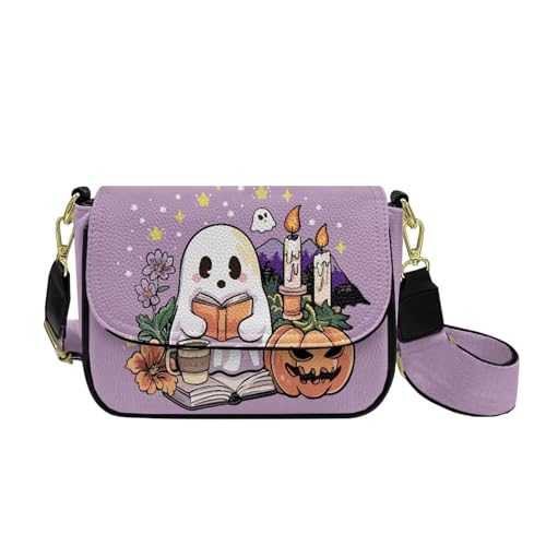COEQINE Wasserdichte Umhängetasche für Damen, Leder, Schultertaschen für Damen, große Schultertasche mit verstellbarem Riemen, Ghost Pumpkin Purple, modisch von COEQINE