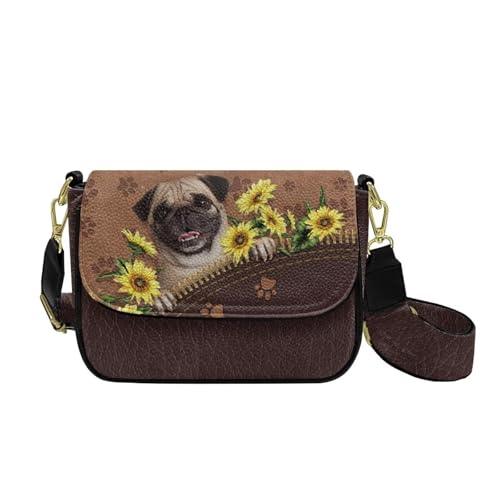 COEQINE Wasserdichte Umhängetasche für Damen, Leder, Schultertaschen für Damen, große Schultertasche mit verstellbarem Riemen, Mops, Sonnenblume COEQINE Wasserdichte Umhängetasche für Damen, Leder, Schultertaschen für Damen, große Schultertasche mit verstellbarem Riemen, Mops, Sonnenblume von COEQINE