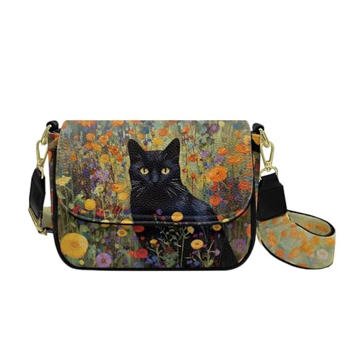 COEQINE Wasserdichte Umhängetasche für Damen, Leder, Schultertaschen für Damen, große Schultertasche mit verstellbarem Riemen, Schwarze Katzen-Blume COEQINE Wasserdichte Umhängetasche für Damen, Leder, Schultertaschen für Damen, große Schultertasche mit verstellbarem Riemen, Schwarze Katzen-Blume von COEQINE