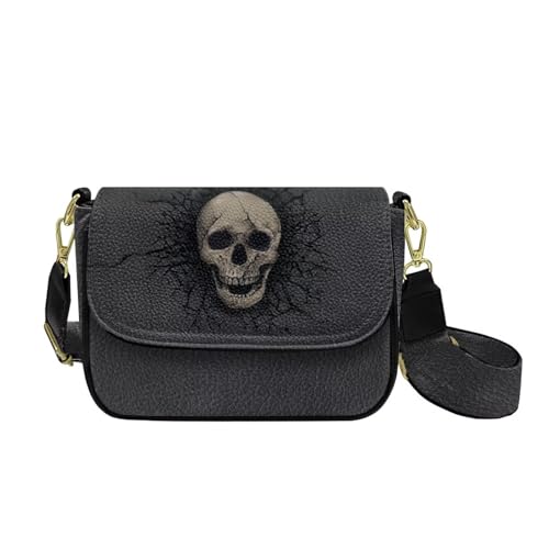 COEQINE Wasserdichte Umhängetasche für Damen, Leder, Schultertaschen für Damen, große Schultertasche mit verstellbarem Riemen, Schwarzer Totenkopf, modisch von COEQINE