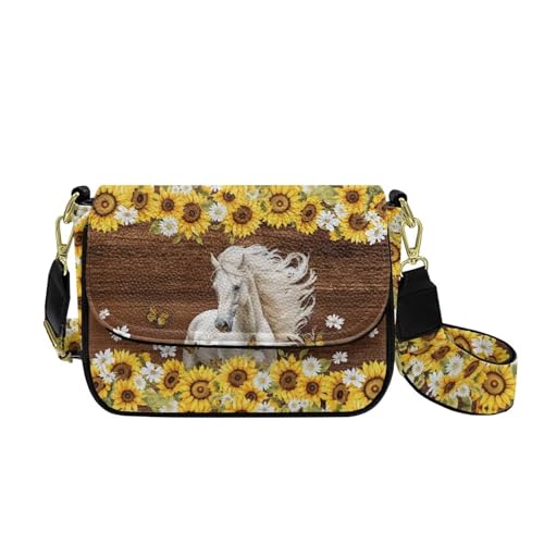 COEQINE Wasserdichte Umhängetasche für Damen, Leder, Schultertaschen für Damen, große Schultertasche mit verstellbarem Riemen, Sonnenblumenpferd COEQINE Wasserdichte Umhängetasche für Damen, Leder, Schultertaschen für Damen, große Schultertasche mit verstellbarem Riemen, Sonnenblumenpferd von COEQINE