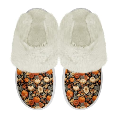 COEQINE Weihnachtliche Hausschuhe für Damen, Größe 36–47, flauschige Hausschuhe, warm, gemütlich, weich, für den Winter, als Geschenk, Herbst-Kürbis, mehrfarbig, 41/43 EU COEQINE Weihnachtliche Hausschuhe für Damen, Größe 36–47, flauschige Hausschuhe, warm, gemütlich, weich, für den Winter, als Geschenk, Herbst-Kürbis, mehrfarbig, 41/43 EU von COEQINE
