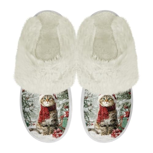 COEQINE Weihnachtliche Hausschuhe für Damen, Größe 36–47, flauschige Hausschuhe, warm, gemütlich, weich, für den Winter, als Geschenk, Niedliche Katzen-Weihnachtsdekoration, 41/43 EU COEQINE Weihnachtliche Hausschuhe für Damen, Größe 36–47, flauschige Hausschuhe, warm, gemütlich, weich, für den Winter, als Geschenk, Niedliche Katzen-Weihnachtsdekoration, 41/43 EU von COEQINE