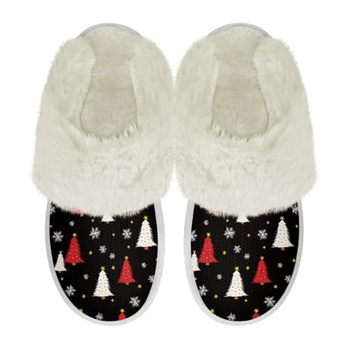 COEQINE Weihnachtliche Hausschuhe für Damen, Größe 36–47, flauschige Hausschuhe, warm, gemütlich, weich, für den Winter, als Geschenk, Schwarzer Weihnachtsbaum, 41/43 EU von COEQINE