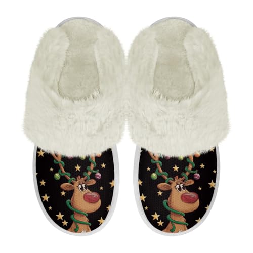 COEQINE Weihnachtliche Hausschuhe für Damen, Größe 36–47, flauschige Hausschuhe, warm, gemütlich, weich, für den Winter, als Geschenk, Weihnachts-Hirsch-Elf, 12/12.5 UK Narrow von COEQINE