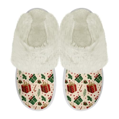 COEQINE Weihnachtliche Hausschuhe für Damen, Größe 36–47, flauschige Hausschuhe, warm, gemütlich, weich, für den Winter, als Geschenk, Weihnachtsgeschenke, mehrfarbig, 44/46 EU von COEQINE