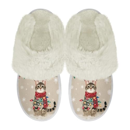 COEQINE Weihnachtliche Hausschuhe für Damen, Größe 36–47, flauschige Hausschuhe, warm, gemütlich, weich, für den Winter, als Geschenk, Weihnachtslichter mit niedlicher Katze, 37/38 EU COEQINE Weihnachtliche Hausschuhe für Damen, Größe 36–47, flauschige Hausschuhe, warm, gemütlich, weich, für den Winter, als Geschenk, Weihnachtslichter mit niedlicher Katze, 37/38 EU von COEQINE