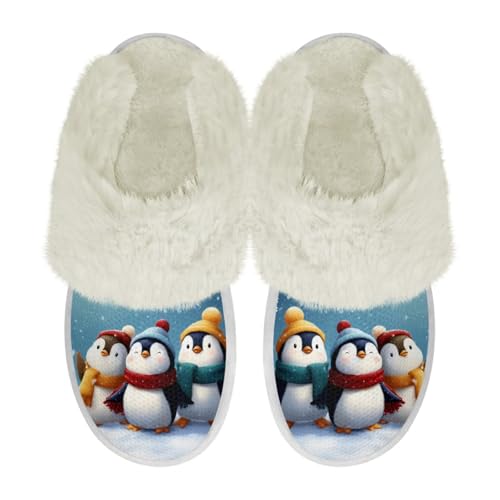 COEQINE Weihnachtliche Hausschuhe für Damen, Größe 36–47, flauschige Hausschuhe, warm, gemütlich, weich, für den Winter, als Geschenk, pinguin, 37/38 EU von COEQINE