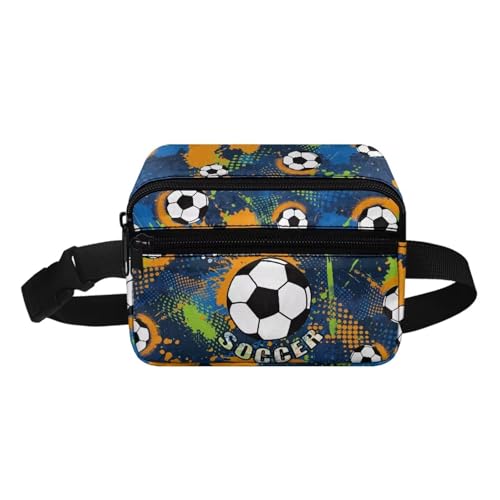 COEQINE Weihnachtstasche, kleine Hüfttasche für Familie, Sohn, Herren, Damen, modisches Muster, hohe Hüfttasche mit Schultergurt, Blue Doodle-Fußball, Kinderrucksack von COEQINE