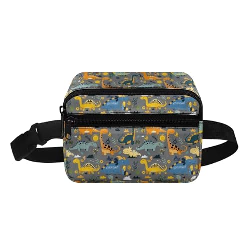 COEQINE Weihnachtstasche, kleine Hüfttasche für Familie, Sohn, Herren, Damen, modisches Muster, hohe Hüfttasche mit Schultergurt, Cooles Dinosaurier-Cartoon-Tier, Grau, Kinderrucksack von COEQINE