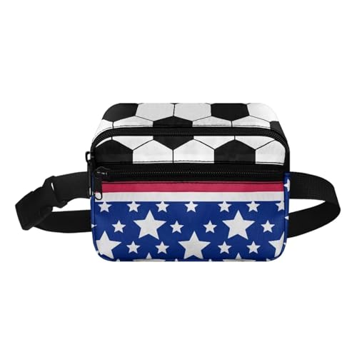 COEQINE Weihnachtstasche, kleine Hüfttasche für Familie, Sohn, Herren, Damen, modisches Muster, hohe Hüfttasche mit Schultergurt, Fußball mit amerikanischer Flagge, Kinderrucksack von COEQINE
