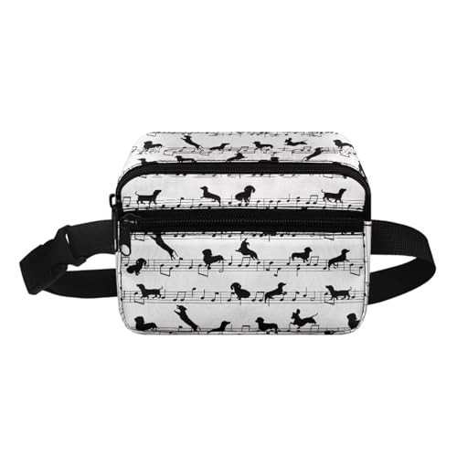 COEQINE Weihnachtstasche, kleine Hüfttasche für Familie, Sohn, Herren, Damen, modisches Muster, hohe Hüfttasche mit Schultergurt, Niedliche Hunde spielen Musiknoten, Kinderrucksack von COEQINE