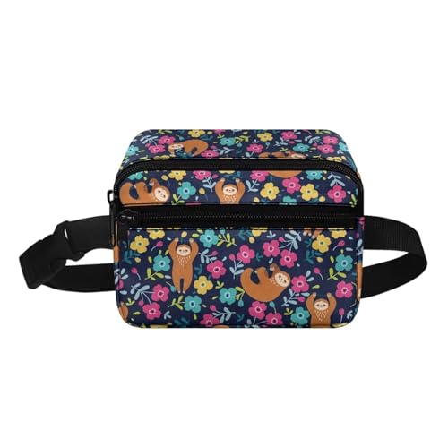 COEQINE Weihnachtstasche, kleine Hüfttasche für Familie, Sohn, Herren, Damen, modisches Muster, hohe Hüfttasche mit Schultergurt, Niedliches Faultier Boho Floral Blau, Kinderrucksack von COEQINE