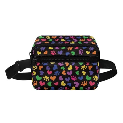 COEQINE Weihnachtstasche, kleine Hüfttasche für Familie, Sohn, Herren, Damen, modisches Muster, hohe Hüfttasche mit Schultergurt, Regenbogenfarbener Herzpfotenabdruck, Kinderrucksack von COEQINE