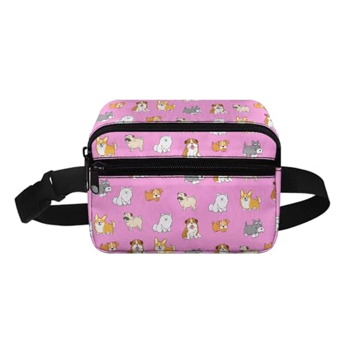 COEQINE Weihnachtstasche, kleine Hüfttasche für Familie, Sohn, Herren, Damen, modisches Muster, hohe Hüfttasche mit Schultergurt, Rosa süße Hunde Kawaii, Kinderrucksack von COEQINE