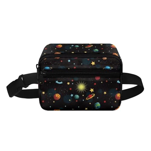 COEQINE Weihnachtstasche, kleine Hüfttasche für Familie, Sohn, Herren, Damen, modisches Muster, hohe Hüfttasche mit Schultergurt, Space Black Planet, Kinderrucksack von COEQINE