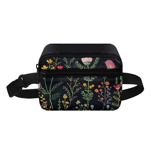 COEQINE Weihnachtstasche, kleine Hüfttasche für Familie, Sohn, Herren, Damen, modisches Muster, hohe Hüfttasche mit Schultergurt, black floral, Kinderrucksack von COEQINE