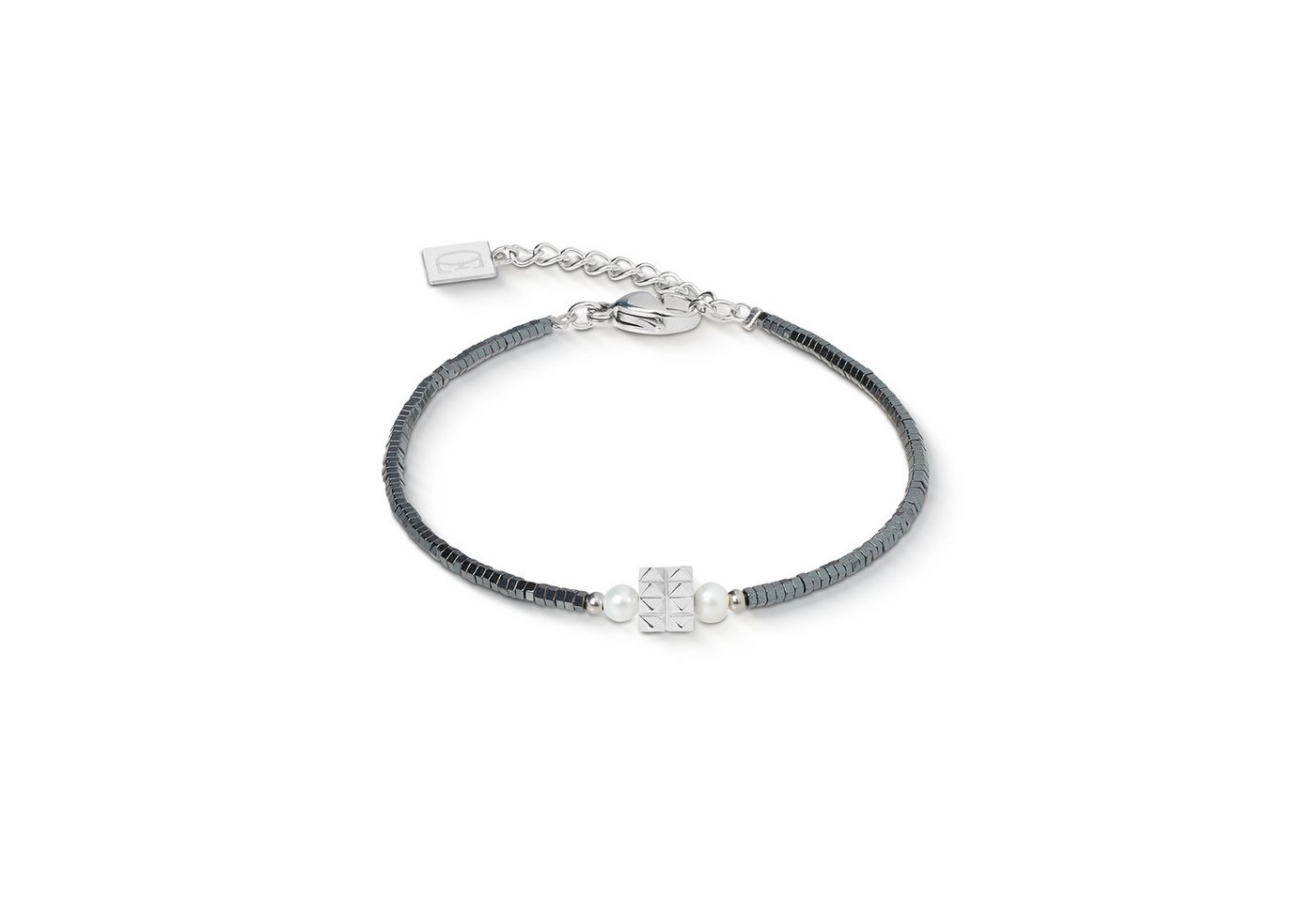 COEUR DE LION Armband Schmuck Edelstahl Edge & Grace Würfelkette, Made in Germany - mit Hämatit - mit Süßwasserzuchtperle von COEUR DE LION