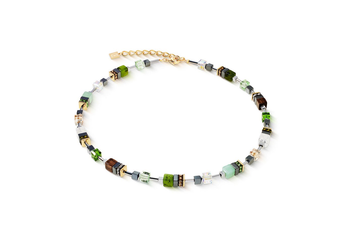 COEUR DE LION Collier GeoCUBE® Precious Motion Halskette Forest Light Würfelkette, Made in Germany - mit Schmuckstein, Swarovski® Kristall, Strassstein von COEUR DE LION
