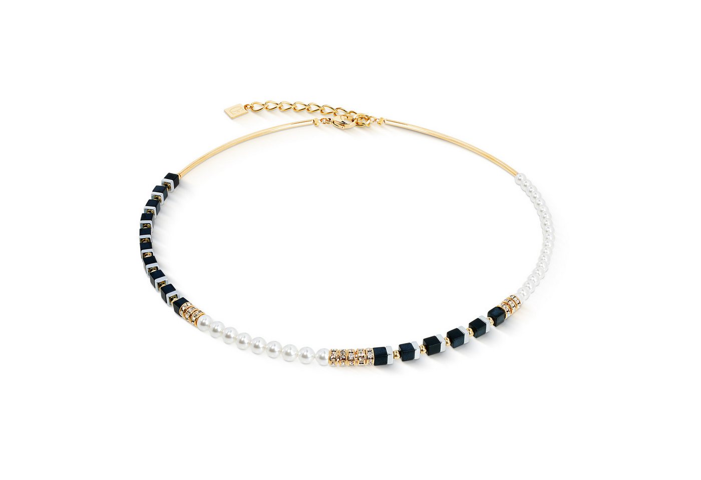 COEUR DE LION Collier Schmuck Edelstahl GeoCUBE® Precious Fusion Offset Würfelkette, Made in Germany - mit Schmuckstein - mit Swarovski® Perle von COEUR DE LION