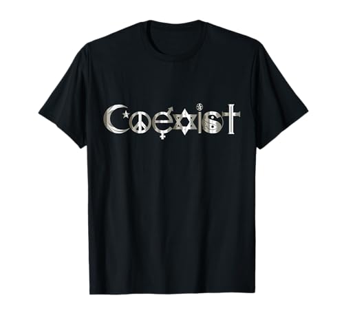 WELT RELIGION TAG OCCULT SIGN SPRUCH DEKORATION DAMEN HERREN T-Shirt von COEXIST CHRISTEN WICCA YANG YIN MOND GESCHENKE