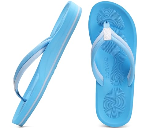 COFACE Damen Zehentrenner Sommer Flip Flops Frauen Bequem Mode Plateau Pantoffeln Sandalen Bade Strand Sport Zehentrenner rutschfest Gummifu ßbett EU37 Himmelblau von COFACE