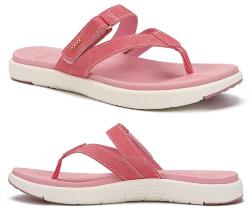 COFACE Flip Flops Damen Mode Orthopädische Leder Stoff Leicht Zehentrenner Frauen Bequem Plantarfasziitis Fussbett Breite Füße Badelatschen Sommer Strand Zehensandalen Rutschfest Gummi Sohle Rosa 41 von COFACE