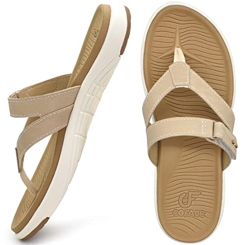 COFACE Flip Flops Damen Mode Orthopädische Leder Stoff Leicht Zehentrenner von COFACE