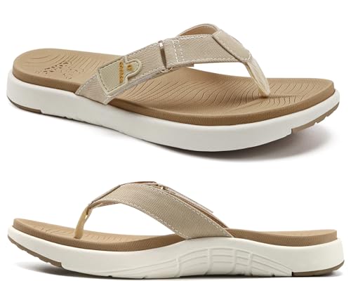 COFACE Flip Flops Damen Zehentrenner Sommer Bade Strand Sandalen 2025 Frauen Bequem Weich Leder Badelatschen Rutschfest Gummifu ßbett EU36 beige von COFACE