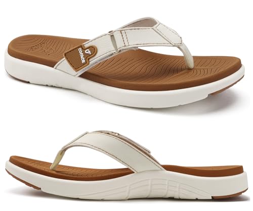 COFACE Flip Flops Damen Zehentrenner Sommer Bade Strand Sandalen 2025 Frauen Bequem Weich Leder Badelatschen Rutschfest Gummifu ßbett EU38 weiß von COFACE