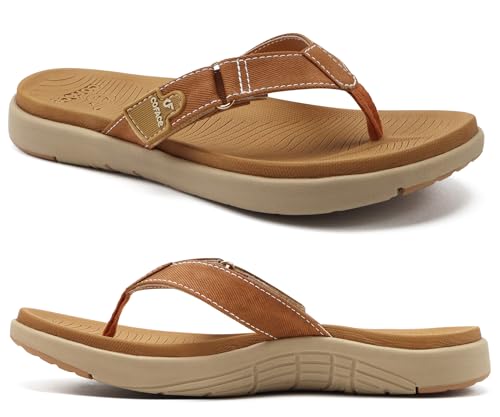 COFACE Flip Flops Damen Zehentrenner Sommer Bade Strand Sandalen 2025 Frauen Bequem Weich Leder Badelatschen Rutschfest Gummifu ßbett EU41 khaki von COFACE
