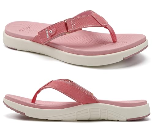 COFACE Flip Flops Damen Zehentrenner Sommer Bade Strand Sandalen 2025 Frauen Bequem Weich Leder Badelatschen Rutschfest Gummifu ßbett EU41 rosa von COFACE
